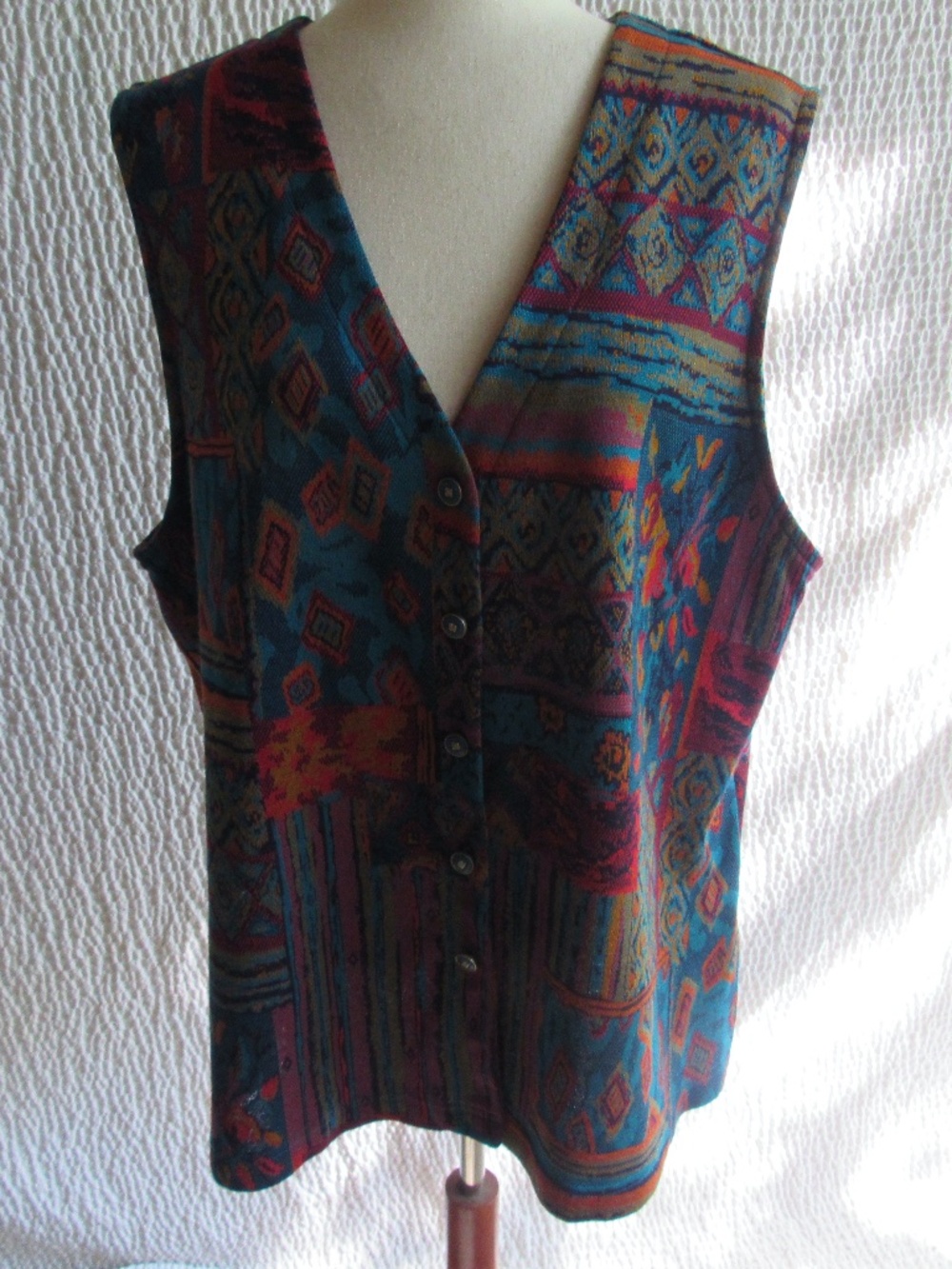 Colorful Sweater Vest XL Vintage Graff Art to Wear Abstract Buttons USA Made